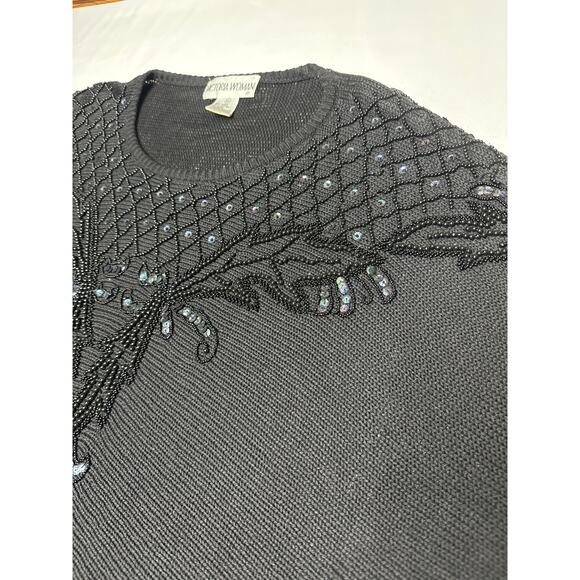 Vintage Y2K Victoria woman, black beaded oversized sweater size 1x - Picture 8 of 12